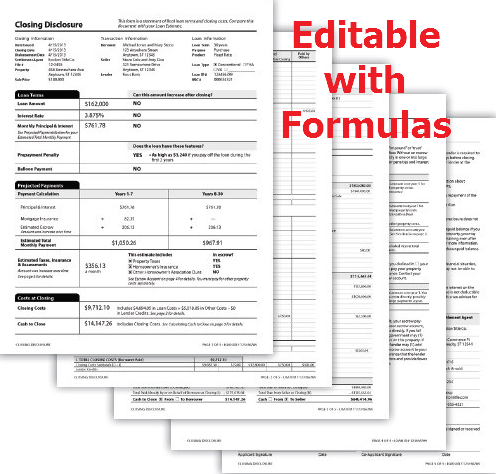 CD Closing Disclosure TRID Form 5 pages with Formulas